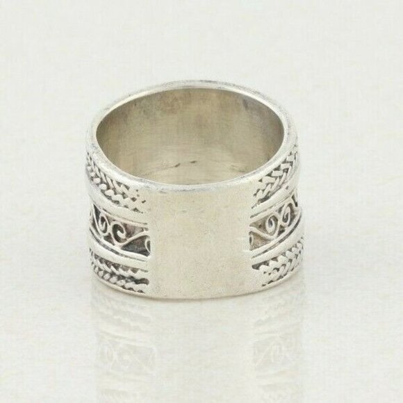 Sterling Silver Rope Border Dome Thick Band Ring Size 5 3/4 - Picture 6 of 6